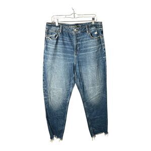 American Eagle Mom Jeans Womens Sz 16 Distressed Raw Hem High Rise Denim